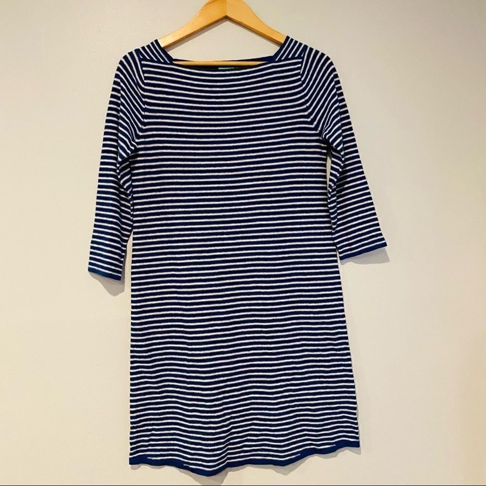 J. McLaughlin Blue Stripe Cotton Linen Dress Size Small